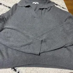 ユニクロ スムースリラックスコットンポロセーター グレーL