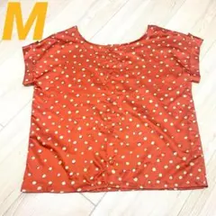 水玉 オレンジ 半袖 シャツ トップス レディース ドット柄 M 夏 ゆったり