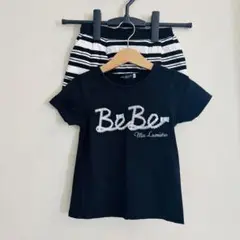 BeBe ロゴTシャツとストライプショートパンツセット