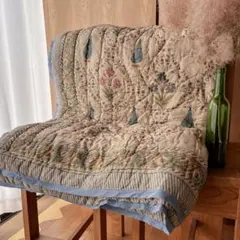 未使用※インド ブロックプリント 中綿入りキルト アースウッド　マルチラグ