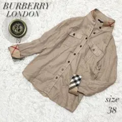 バーバリーロンドン リネン100% シャツ ブラウス メガチェック ホース刺繍