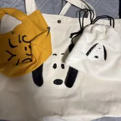 SNOOPY布トートバッグ白巾着未使用品ウッドストックミニトートキーホルダー2点