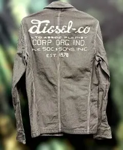 【希少】DIESEL ディーゼル ヒッコリー カバーオール 背面刺繍 ロゴ XL