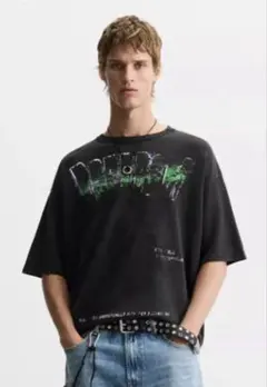 ZARA ザラ ウォッシュ加工 Tシャツ ブラック系 Mサイズのサムネイル