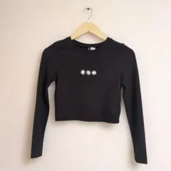 H＆M 花柄 クロップド長袖トップス ブラック