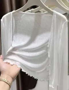 shein INAWLY ホワイト 長袖 カーディガン シアー素材 白　薄手　Mのサムネイル