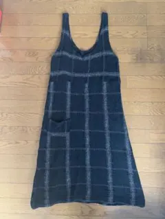 ハンドメイド　ウール生地　チェック柄ジャンバースカート Mサイズ　秋冬物