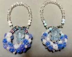 ハンドメイド 花飾り ストラップ 透明クマ