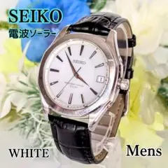良品 SEIKOセイコー メンズ腕時計ホワイト電波ソーラー スマート シンプル