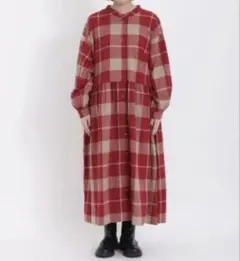 美品✨ サマンサモスモス　sm2　バンドカラー　シャツワンピース　チェック　赤
