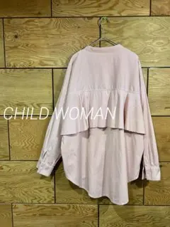 child woman バックフリル　ストライプ　シャツ　M ピンクのサムネイル