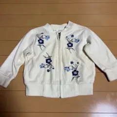アイボリー 花柄刺繍 ジップアップカーディガン