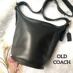 美品⭐︎OLD COACH 黒 バケツ型 ロゴチャーム ショルダーバッグ