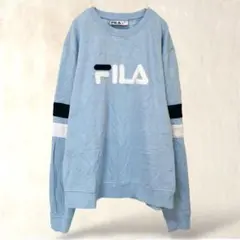 【訳アリ】FILA フィラ　トレーナー　L　水色　カジュアル　裏起毛　作業着に！