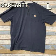 カーハート ヘンリーネック Tシャツ L 紺 半袖 ポケット ロゴ【お704】のサムネイル