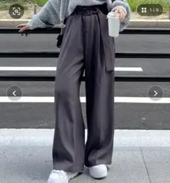 Thevon.【全骨格細見え】ベルト付きハイウエストタックパンツ