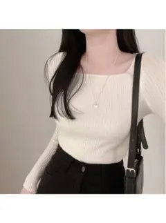 GRL スクエアネックリブニットトップス[rut072]