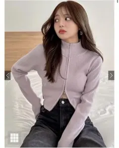 GRL ダブルジップショート丈ニットトップス