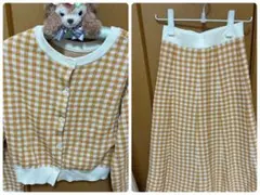 【セットアップ】GU Sサイズ　セットアップ　オレンジ　チェック