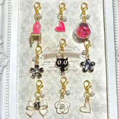 【マスクチャームセット】ハンドメイド　ビーズ　夏ピアス　ハート　花　猫　リボン