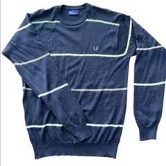 フレッドペリー　ネイビー ボーダー　クルーネックセーター　薄手長袖　L