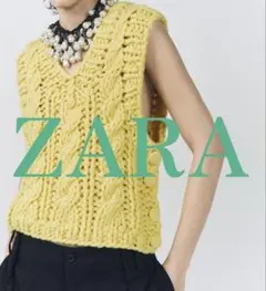 ZARA ケーブル編み イエローニットベスト
