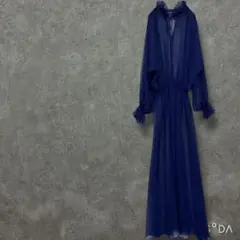 ♡透け感 シアーロングワンピース マキシ丈 キャンディスリーブ 長袖 フリル襟