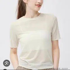 GU シアーTシャツ(5分袖) メロウ 半袖 オフホワイト 白 アイボリー