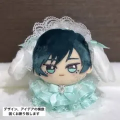 ぬい服 レースフリルドレス 垂れ耳ヘッドドレスセット ミント ちびぐるみ