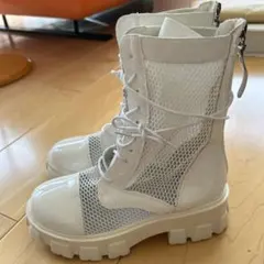 美品　ホワイト メッシュ 厚底ブーツ
