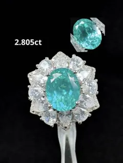新作 パライバトルマリン合成宝石リング2.805ct S925 18KGP
