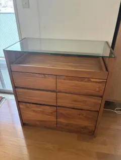 木製ガラス扉キャビネット コレクションラック三段/四段 背面ミラー
