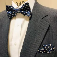 蝶ネクタイ　ポケットチーフ2点セット/メンズ/小花ネイビー G