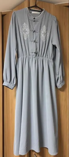 meirire チャイナ風ワンピース　Mサイズ　くすみブルー