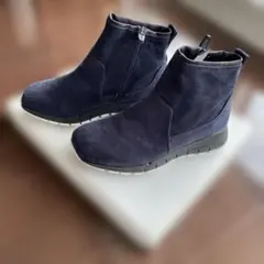 ネイビー スエード ジッパーブーツ