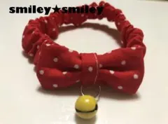 【猫用首輪】ドット柄（赤）リボン　シュシュ