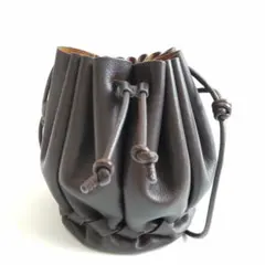 極美品 ヘリュー Molina 巾着 カーフレザー ショルダーバッグ ブラウンのサムネイル
