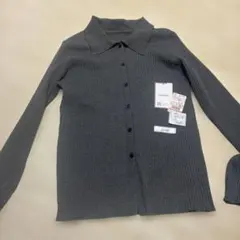 美品！ダークグレー リブニット 長袖シャツ 襟付き