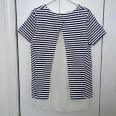 SHOO・LA・RUE ボーダー 半袖 カットソー チュニック 白 紺 L