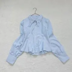 OLIVE des OLIVE ストライプ　長袖シャツ　リボン付　さわやかブルーのサムネイル