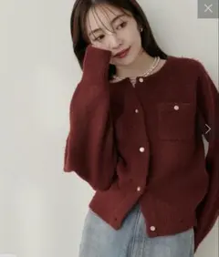 natural couture スフレヤーン金釦ポケ付きカーディガン