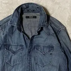 REPLAY リプレイ USED加工 デニムウエスタンシャツ S サファリ掲載★のサムネイル