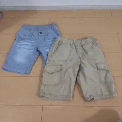 ハーフパンツ 2点セット ストライプ・ベージュ　110センチ
