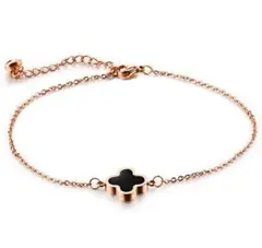 ピンクゴールド クローバー アンクレット リバーシブル オニキス シェル