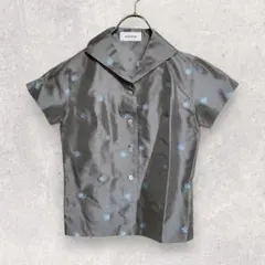 MINIMUM 半袖 シャツ ブラウス M グレー 花柄 シルク混 上品のサムネイル