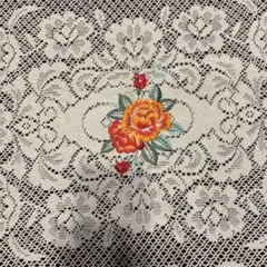 ☆未使用品【ハンドメイド】豪華なレースの大判円形テーブルクロス