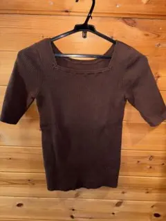 LOWRYS FARM ブラウン リブ編み 半袖トップス