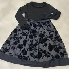 パーティワンピース　黒　花柄　日本製