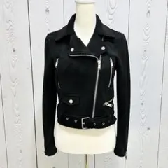 ZARA BASIC ライダースジャケット スエード調 ダブルジップ 黒 S