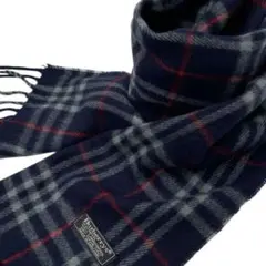 【1-7】美品✨バーバリー ノバチェック マフラー ラムウール ネイビー英国製